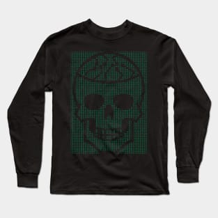 Cool Hacker Design Green Hexdump with Carved Out Skull Long Sleeve T-Shirt